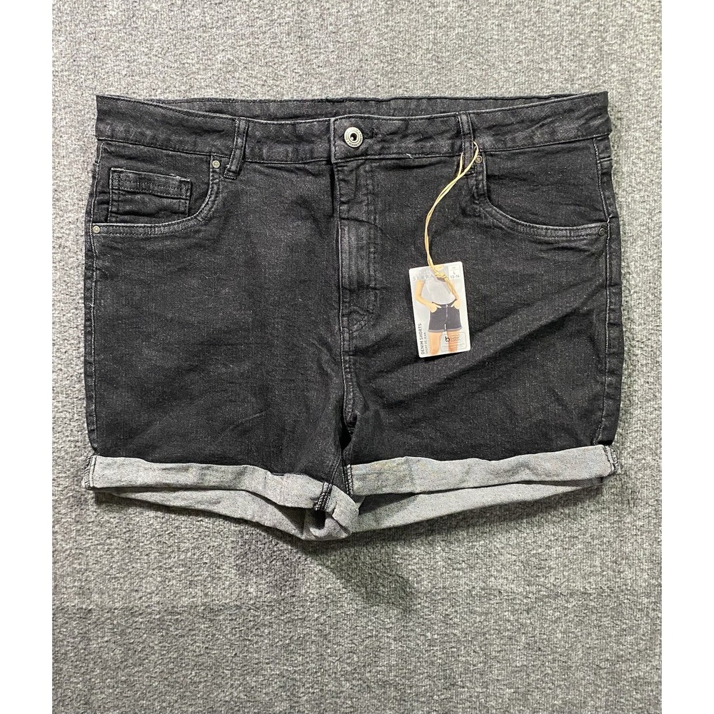 Serra Womens Black Denim Shorts Cuffed Hem High Rise Size L 12-14